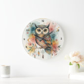 Boho Owl Large Wall Clock Große Wanduhr (Zuhause)