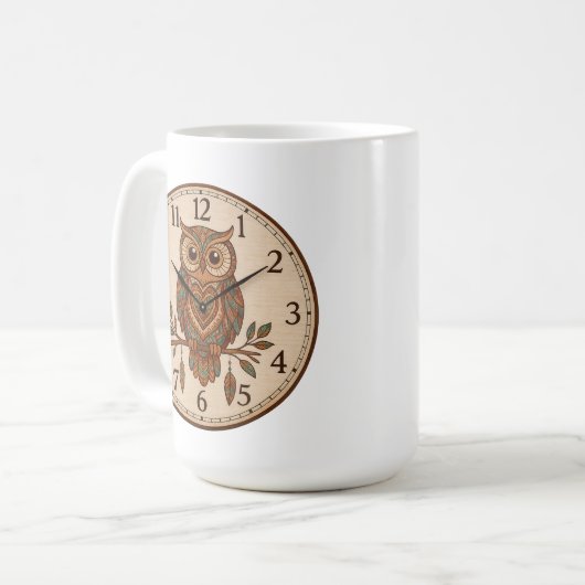Boho Owl Large Wall Clock Kaffeetasse (Vorderseite Links)