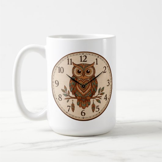 Boho Owl Large Wall Clock Kaffeetasse (Links)