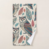 Boho Owl Leaf Muster Aquamarin Rust Beige Badhandtuch Set (Handtuch)