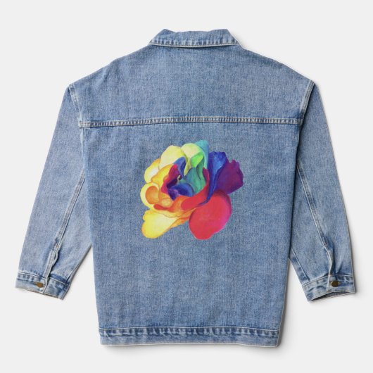 Boho Painted Rainbow Rose Jeansjacke (Rückseite)