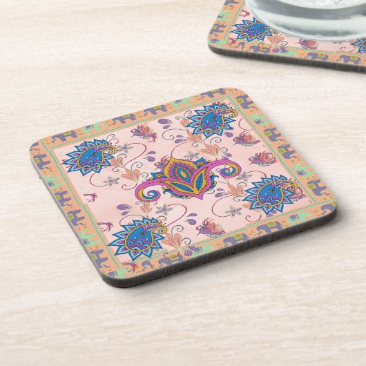 Boho paisley and elephant pattern_lmandala artwork getränkeuntersetzer (Linke Seite)