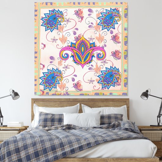Boho paisley and elephant pattern_lmandala artwork leinwanddruck (Insitu (Schlafzimmer))