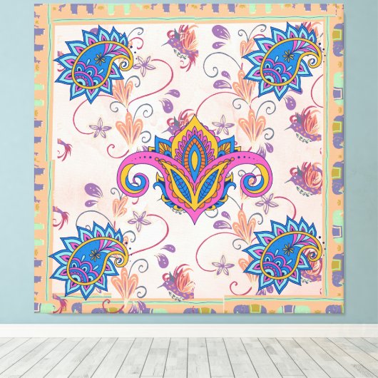 Boho paisley and elephant pattern_lmandala artwork leinwanddruck (Insitu (Holzboden))
