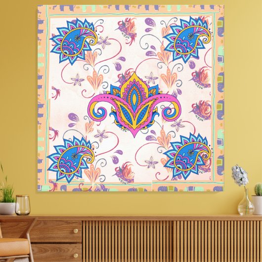 Boho paisley and elephant pattern_lmandala artwork leinwanddruck (Insitu (Wohnzimmer))