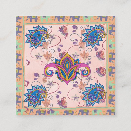 Boho paisley and elephant pattern_lmandala artwork quadratische visitenkarte (Vorderseite)