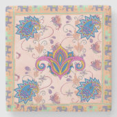 Boho paisley and elephant pattern_lmandala artwork steinuntersetzer (Vorderseite)