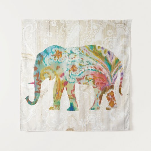 Boho Paisley Elefant II Wandteppich (Vorderseite (Horizontal))