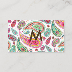 Boho Paisley Mehrfarbig Mädchen Muster Monogramm Visitenkarte