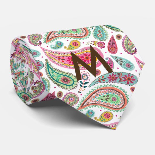 Boho Paisley Mehrfarbiges Mädchen-Muster Monogramm Krawatte (Gerollt)