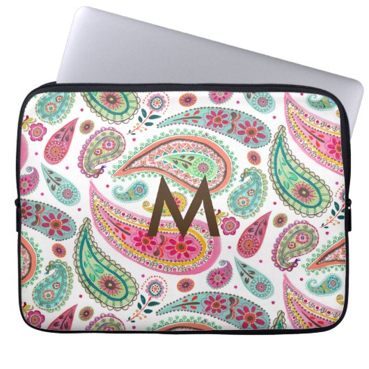 Boho Paisley Multicolor mädchenhaft monogramm Laptopschutzhülle (Vorderseite)