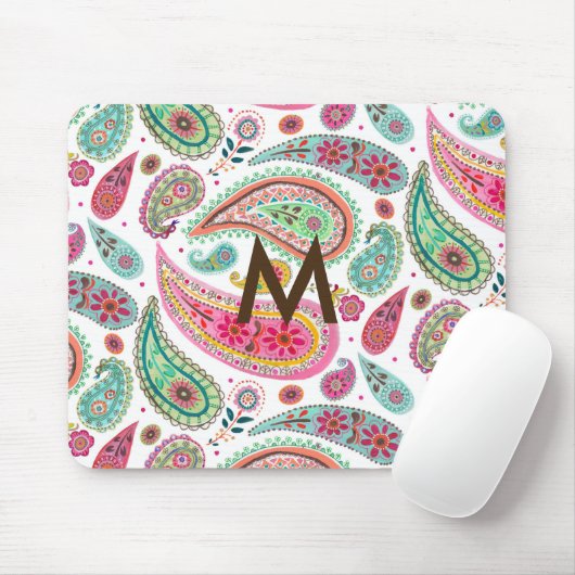 Boho Paisley Multicolor mädchenhaft monogramm Mousepad (Mit Mouse)