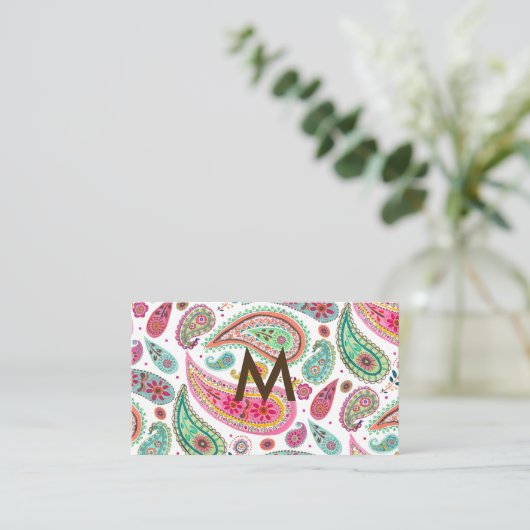 Boho Paisley Multicolor mädchenhaft monogramm Visitenkarte (Stehend Vorderseite)