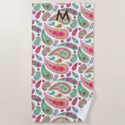 Boho Paisley Multicolor mädchenhaft Muster monogra Strandtuch (Vorderseite)