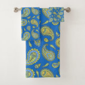 Boho Paisley Muster Cerulean Blue & Yellow Green Badhandtuch Set (Insitu)