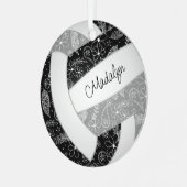 Boho Paislies Federn schwarzen grauen Volleyball Ornament Aus Metall (Vorderseite links)