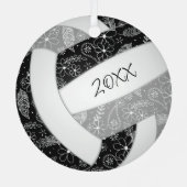 Boho Paislies Federn schwarzen grauen Volleyball Ornament Aus Metall (Rückseite)