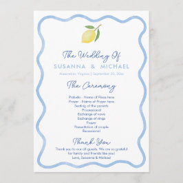 Boho Pale Blue Wavy Border Lemons Wedding Programm