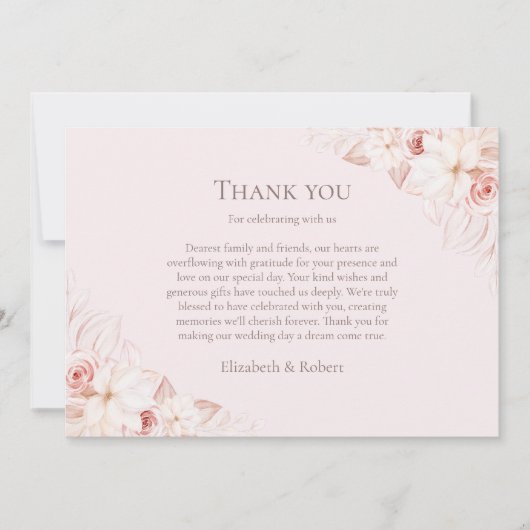 Boho Pale Pink Roses Wedding Dankeskarte (Vorderseite)
