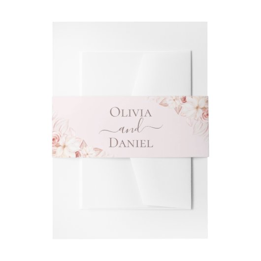 Boho Pale Pink Roses Wedding Einladung Bauch Band (Vorderseite Beispiel)