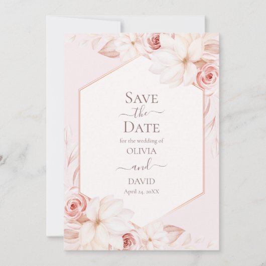 Boho Pale Roses Save the Date Karte (Vorderseite)