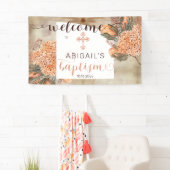 Boho Palm Blätter Hydrangeas Girl Baptisse Willkom Banner (Insitu)