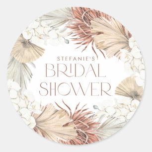 Boho Palm Blätter und Orchids Wreath Brautparty Runder Aufkleber