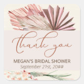 Boho Palm Dried Tropical Foliage Vielen Dank Quadratischer Aufkleber (Vorderseite)