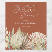 Boho Palm Driving Foliage Terracotta Brautparty Weinetikett (Einzelnes Label)