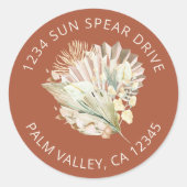 Boho Palm Driving Foliage Terracotta Rücksendeadre Runder Aufkleber (Vorderseite)