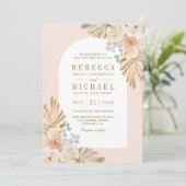 Boho Palm Dusty Earthy Floral Arch QR Code Wedding Einladung (Stehend Vorderseite)