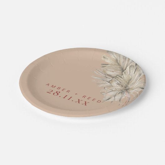 Boho Palm Foliage Terracotta Rosa Modern Arch Pappteller (Schrägansicht)