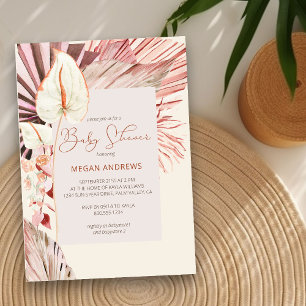 Boho-Palm getrocknetes Laub neutrale Babyparty Einladung