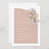  Boho Palm Half Arch Blush Pink Girl Christening  Einladung (Vorne/Hinten)