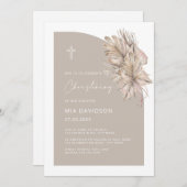 Boho Palm Half Arch Neutral Boy Girl Christening Einladung (Vorne/Hinten)