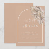Boho Palm Leaf Bloral Blush Pink Modern Arch Save The Date (Vorne/Hinten)
