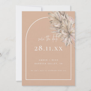 Boho Palm Leaf Bloral Blush Pink Modern Arch Save The Date