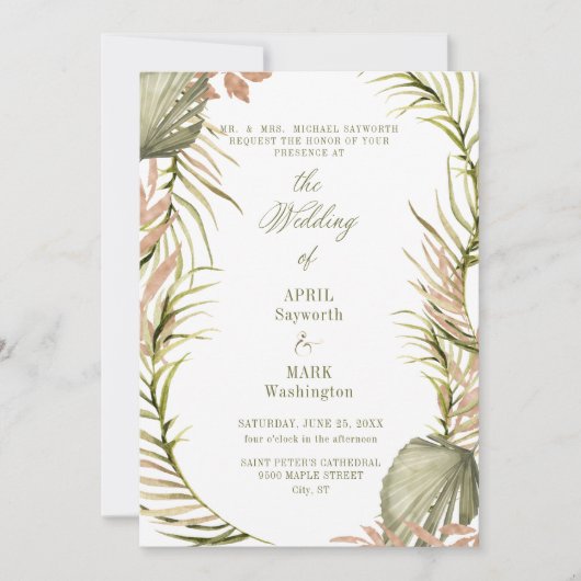 Boho Palm Leaf Greenerity Wedding 2 Einladung (Vorderseite)