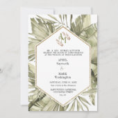 Boho Palm Leaf Greenery Monogram Wedding Einladung (Vorderseite)
