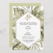 Boho Palm Leaf Greenery Monogram Wedding Einladung (Vorne/Hinten)