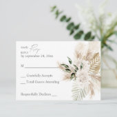 Boho Palm Leaf & Pampas & Beige Floral ni essen RSVP Karte (Stehend Vorderseite)