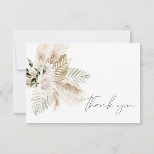 Boho Palm Leaf & Pampas Grass & Beige Floral Dankeskarte (Vorderseite)