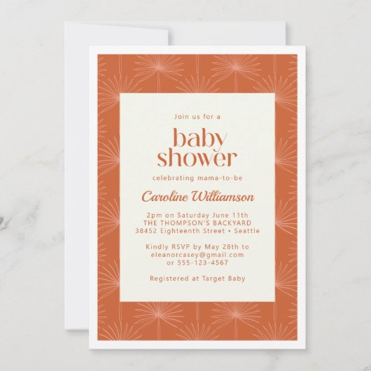 Boho Palm Leaf Rust Botanical Baby Dusche Einladung (Vorderseite)