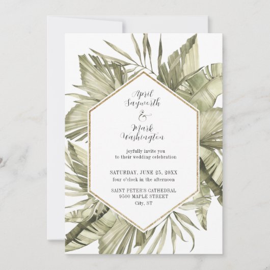 Boho Palm Leaf Wedding Frame Einladung (Vorderseite)