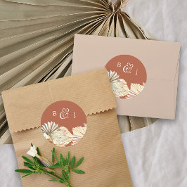 Boho Palm Mit Monogramm Terracotta Wedding Runder Aufkleber