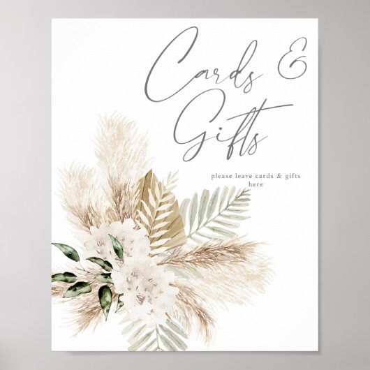 Boho Palm Pampas & Beige Blumenkarten & Geschenke  Poster (Vorne)