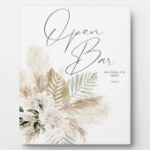 Boho Palm Pampas & Beige Floral Open Bar Sign 2 Fotoplatte (Vorderseite)