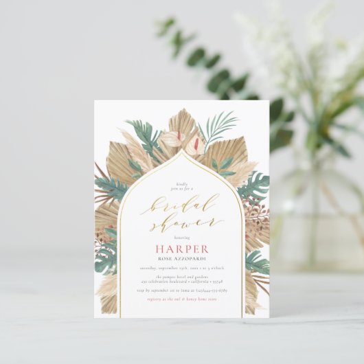 Boho Palm & Pampas Gold Arch Brautparty (Stehend Vorderseite)