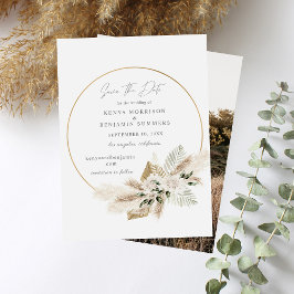 Boho Palm Pampas Grass Floral Save the Date Foto Einladung