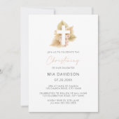 Boho Palm Rose Blush Pink Blumenkreuz Christine Einladung (Vorderseite)